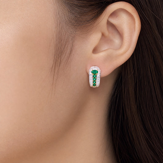 0.81 Carat Emerald and Tapered Baguette Diamond Half-Hoop Earrings