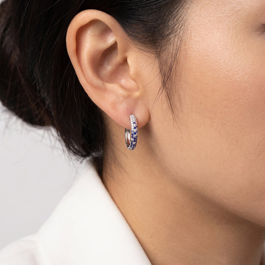 2.61 Carat Sapphire and Diamond Hombre Oval Hoop Earrings in 18K White Gold