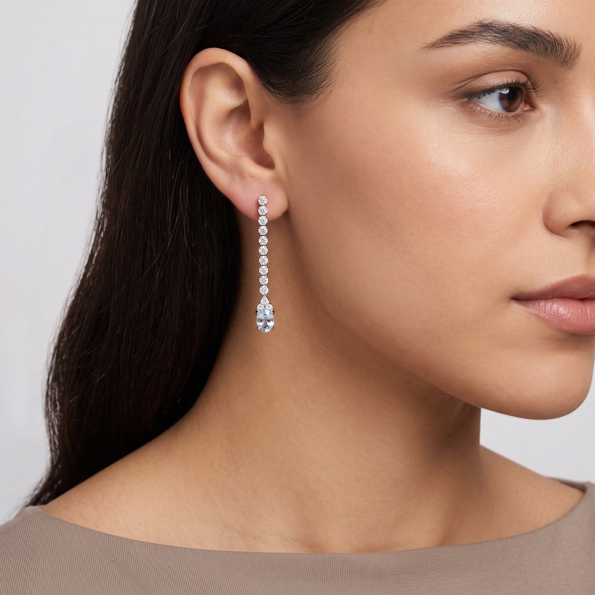 5x7mm Oval Aquamarine & Diamond Post Earrings