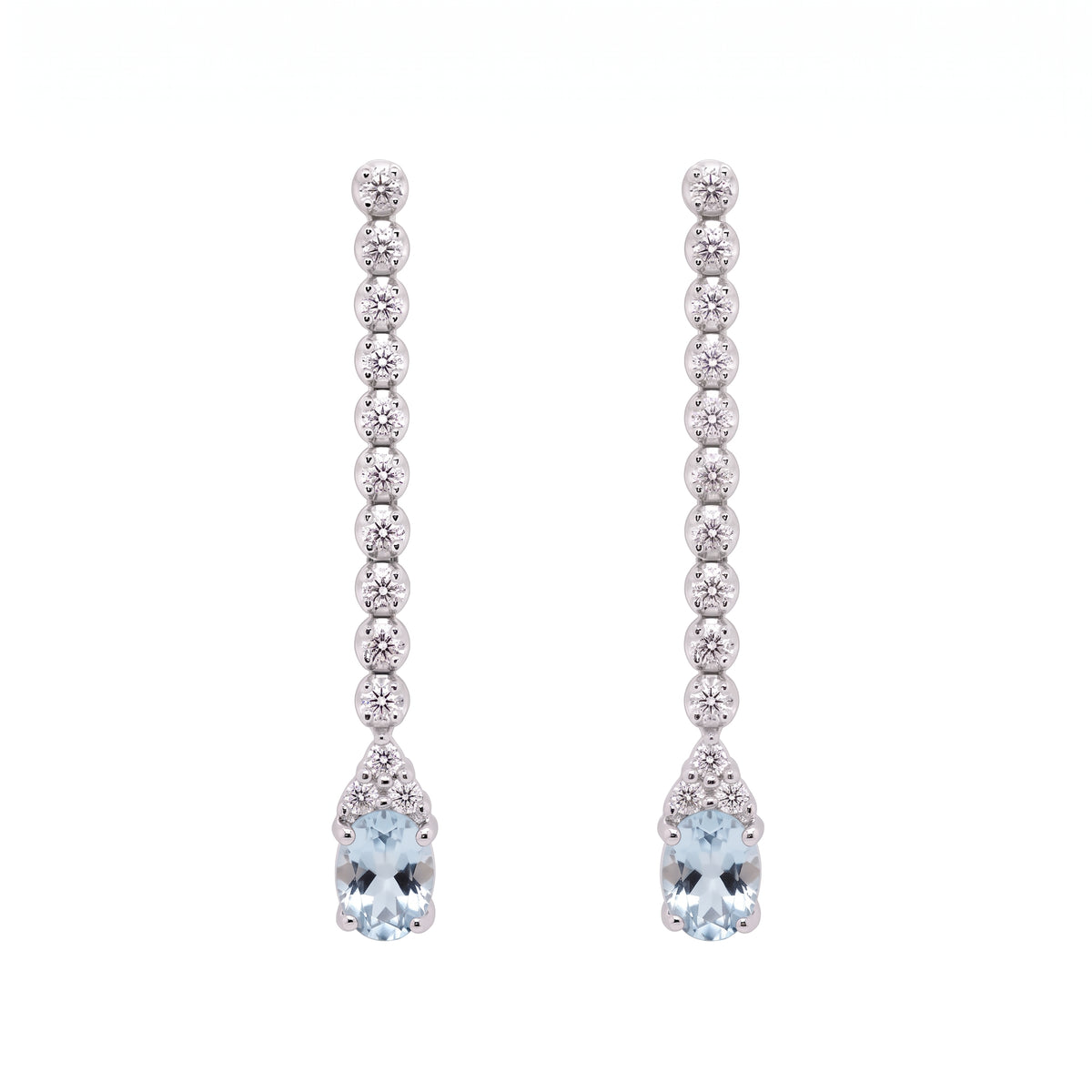 5x7mm Oval Aquamarine & Diamond Post Earrings