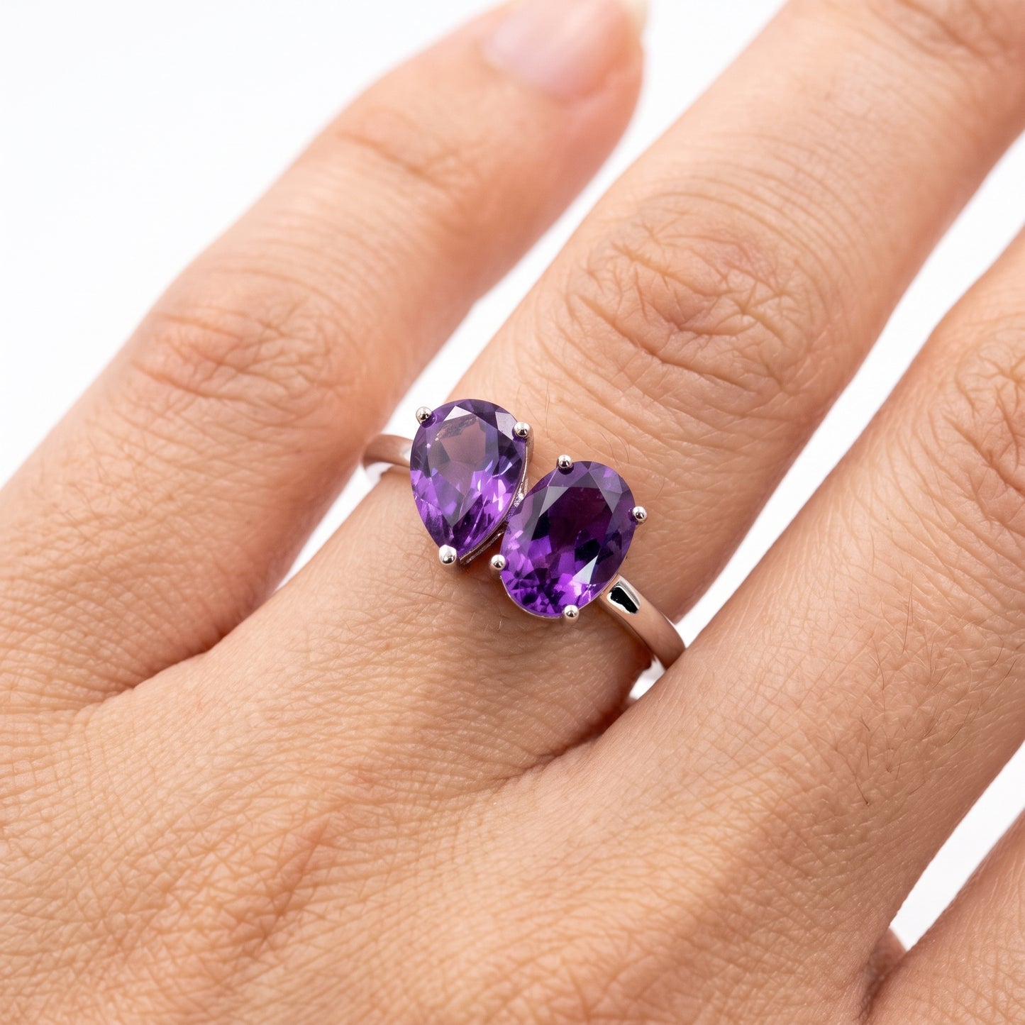 2 Oval & Pear Amethyst Ring