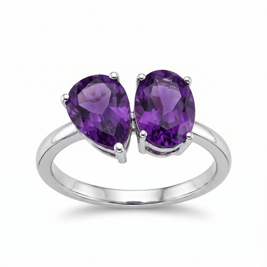 2 Oval & Pear Amethyst Ring