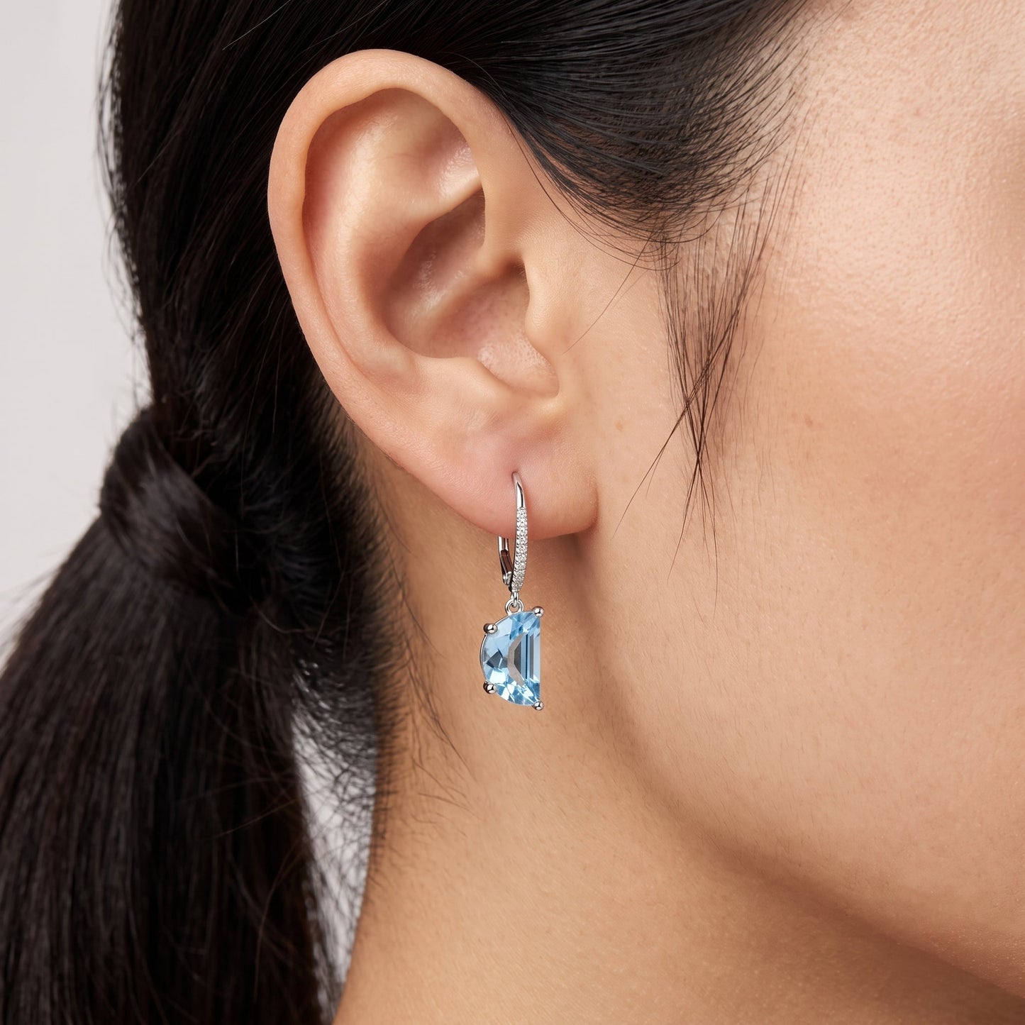6x10mm Half-Moon Blue Topaz & 22-Diamond Lever-Back Earrings