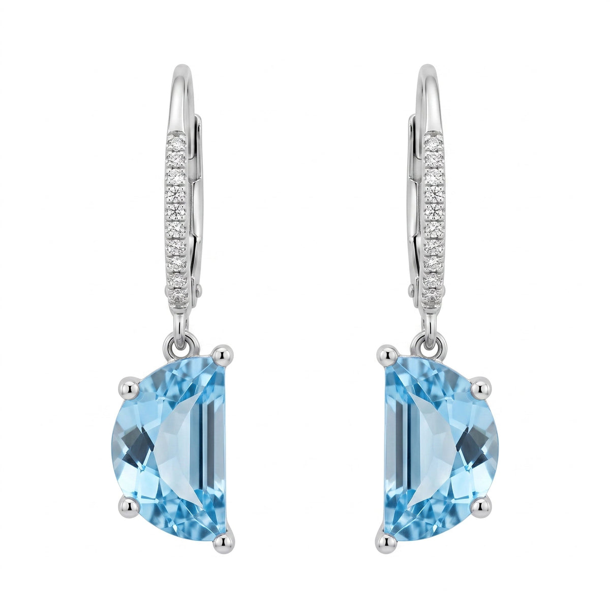 6x10mm Half-Moon Blue Topaz & 22-Diamond Lever-Back Earrings