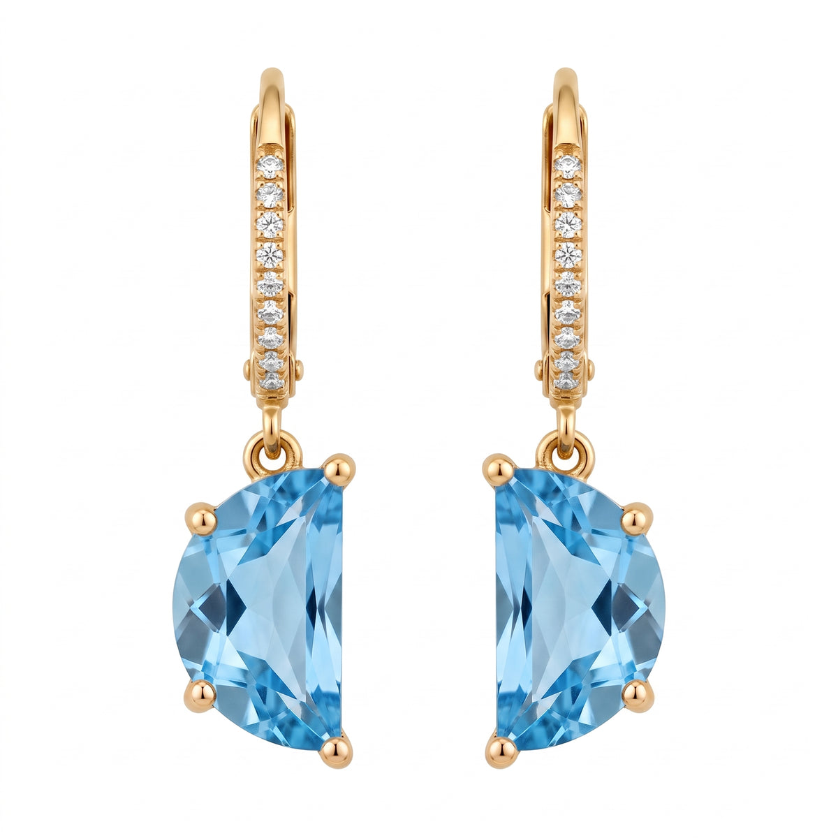 6x10mm Half-Moon Blue Topaz & 22-Diamond Lever-Back Earrings