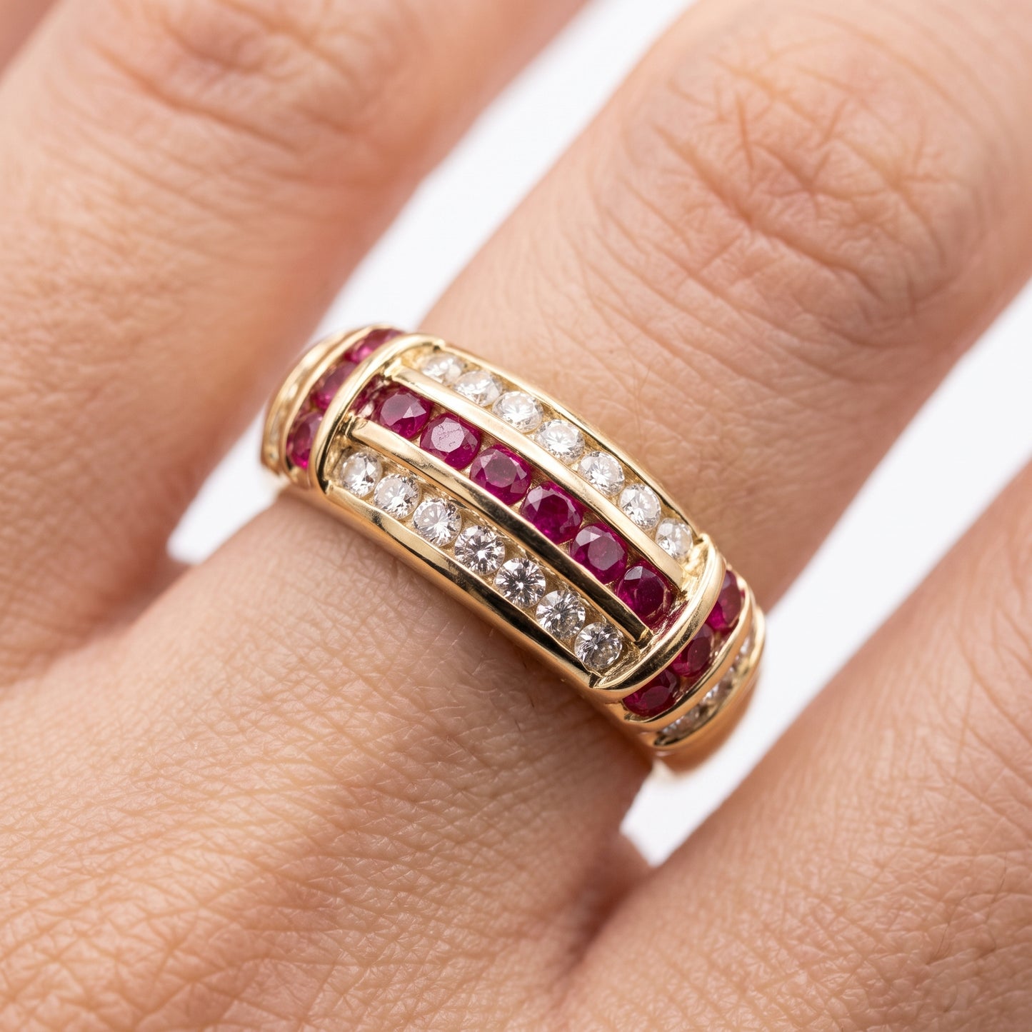 Channel-Set Ruby Row & Diamond Band Ring