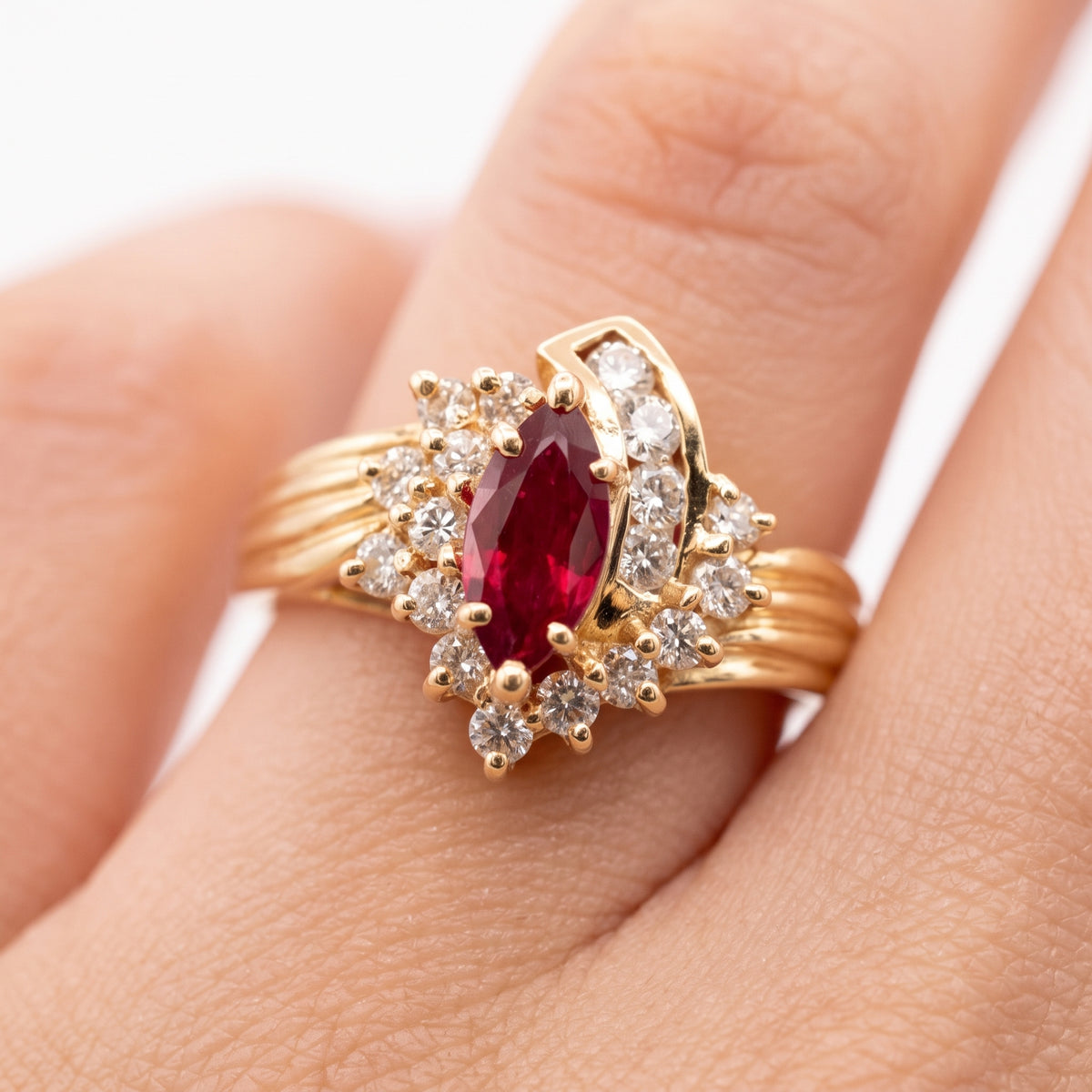 Marquise Ruby & 18-Diamond Ring