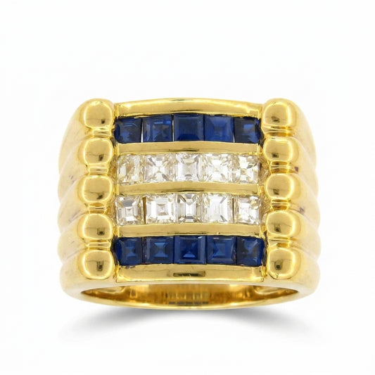 Square Sapphire & Diamond Gent Ring