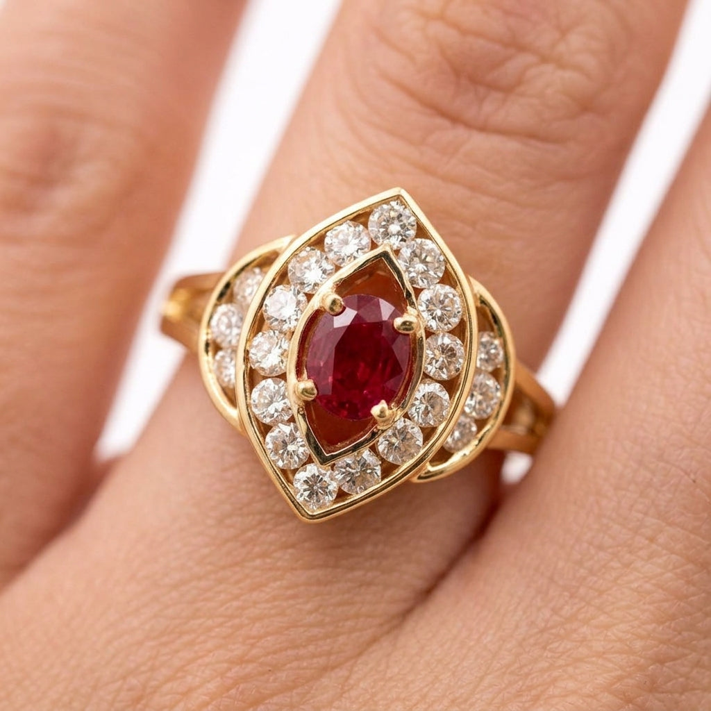 Oval Ruby & Diamond Double-Frame Ring