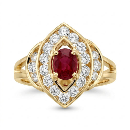 Oval Ruby & Diamond Double-Frame Ring