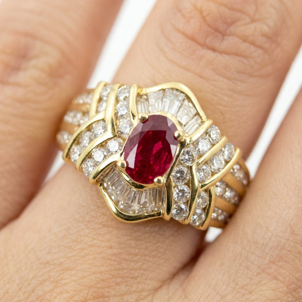 Oval Ruby Diamond Cocktail Ring