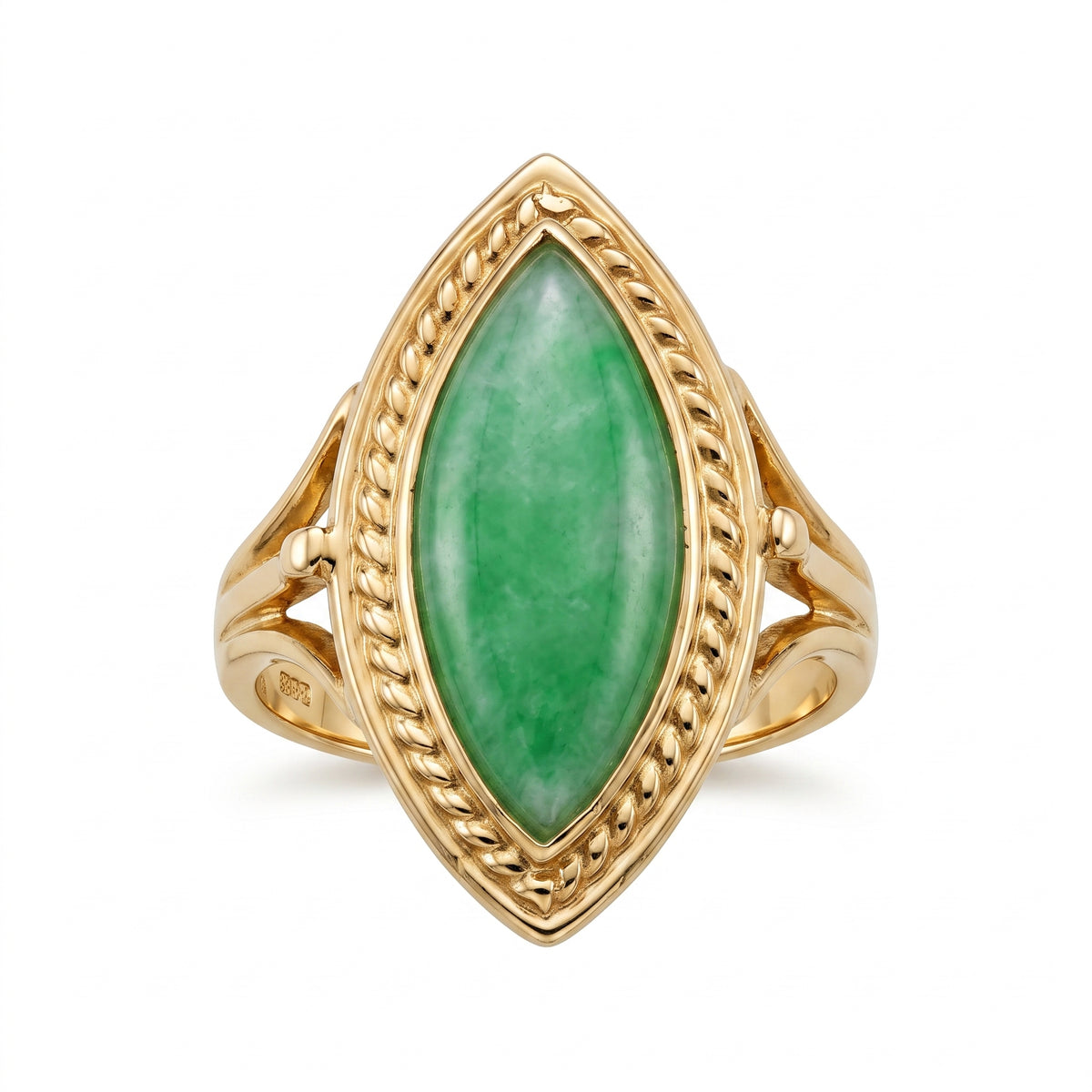 8x18mm Marquise Green Jade Braided-Edge Ring
