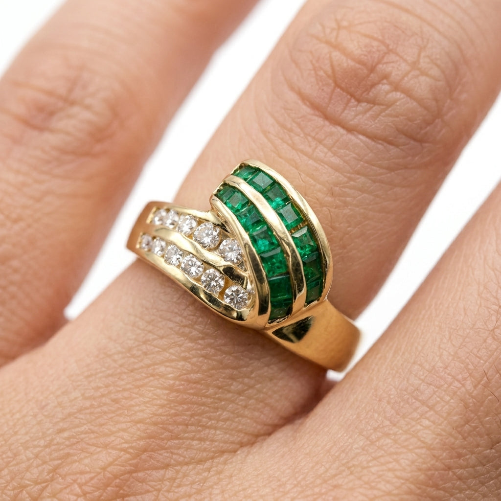14 Square Emerald & 12-Diamond Band Ring