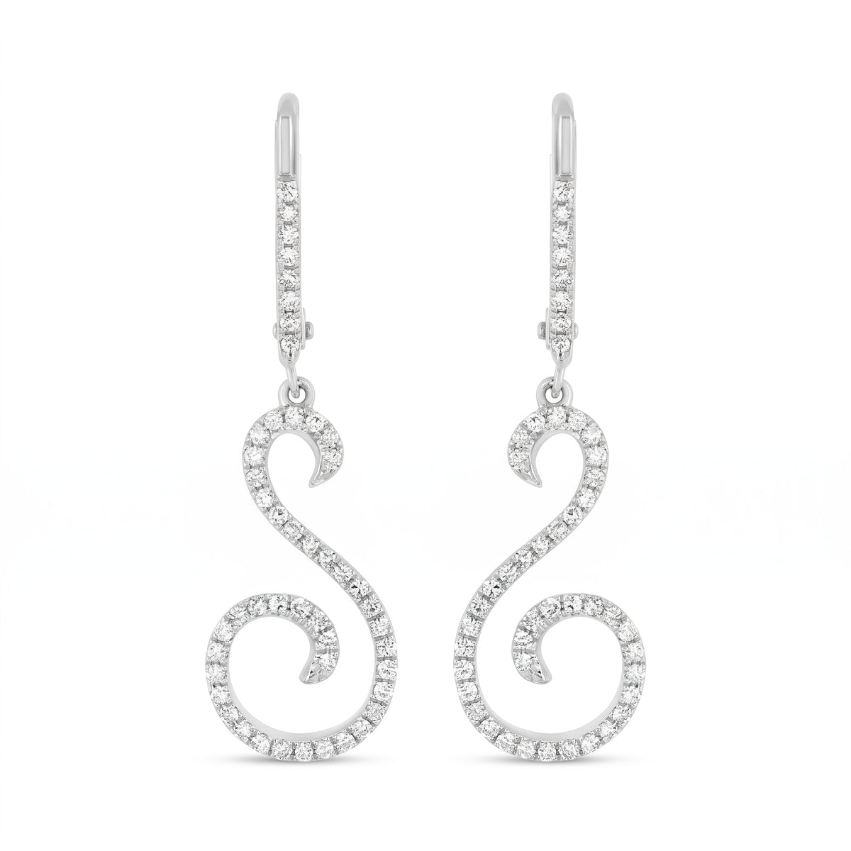 96-Diamond S-Curve Dangle Lever-Back Earrings