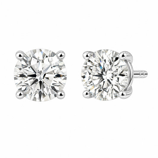 DECA0989W W-2 front and 45 degree round diamond stud earrings showing post