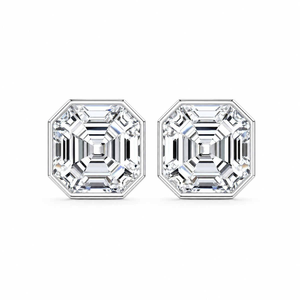 DECA1707W W-1 frontal pair - asscher-style illusion-set octagonal diamond stud earrings in 18K white gold