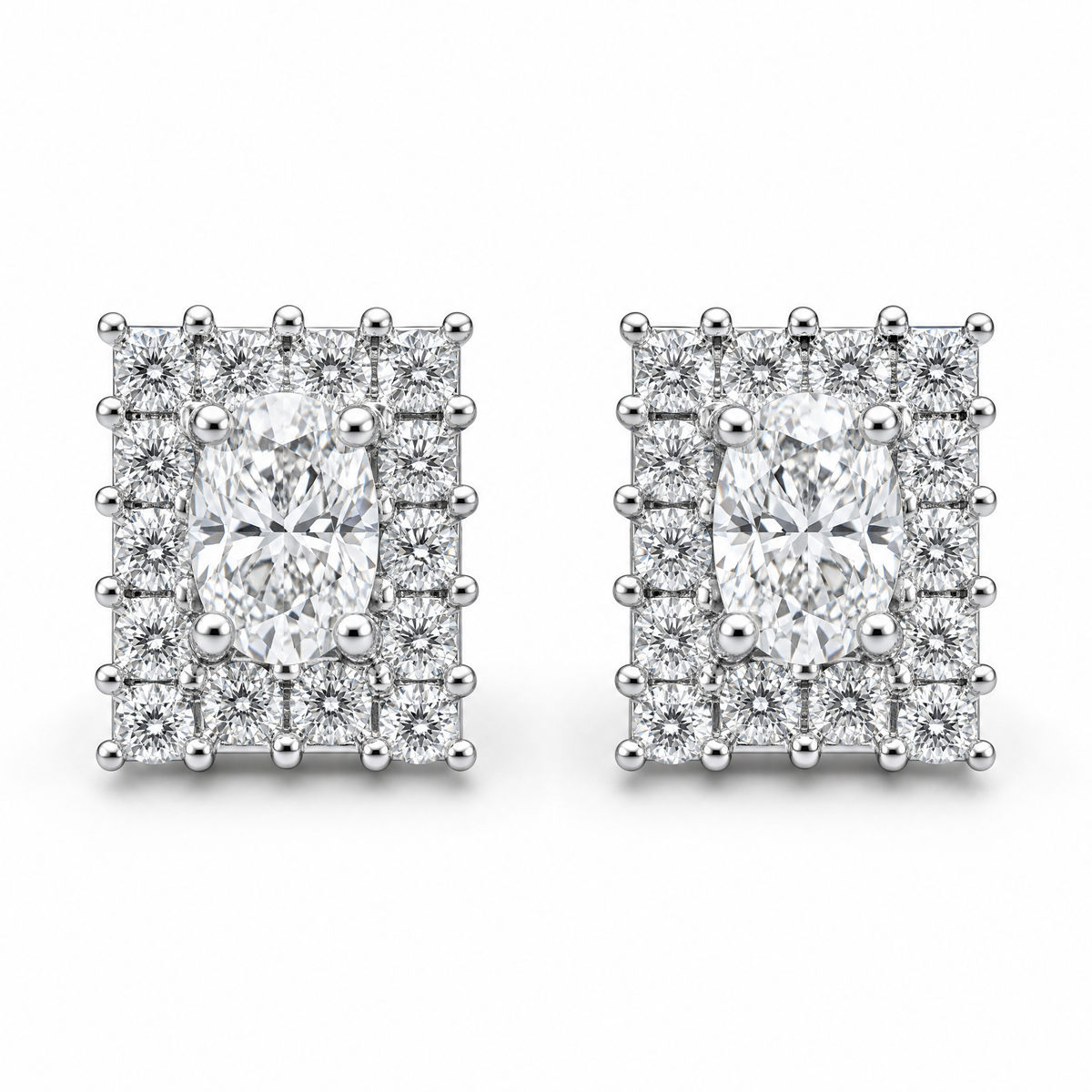 DECY0695W W-1 frontal pair - oval and princess-cut diamond rectangular cluster stud earrings in 18K white gold