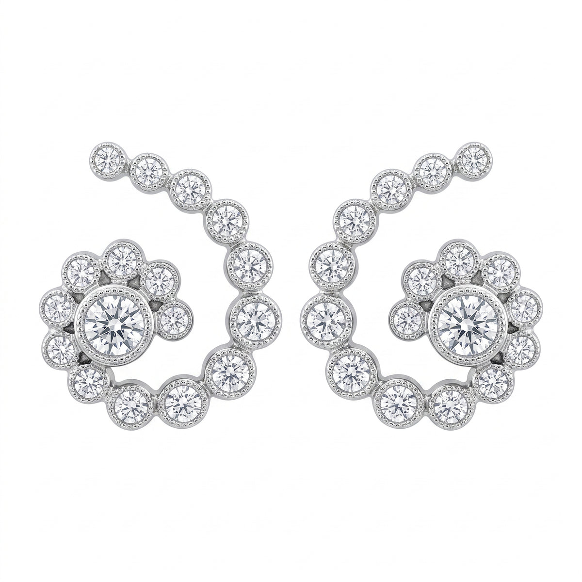 34-Diamond Hoop Earrings in 18K white gold - white background view