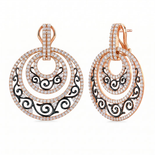 3.52 Carat Diamond Concentric Circle Filigree Clip Earrings