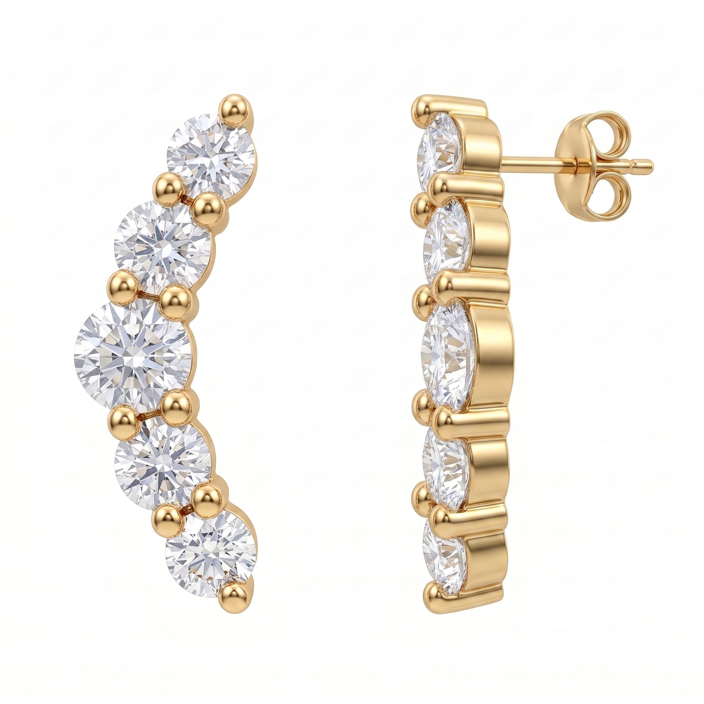 10-Diamond Curved Earrings, 3x11mm - front and side view