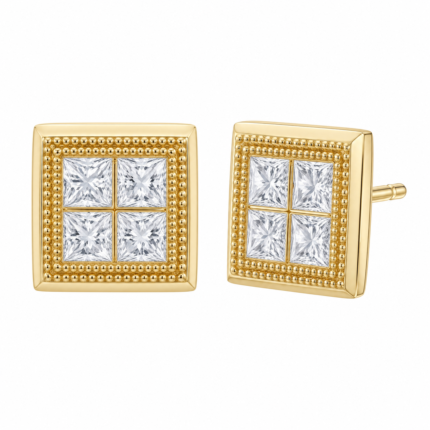 8 Princess-Cut Diamond Milgrain-Edge Post Earrings
