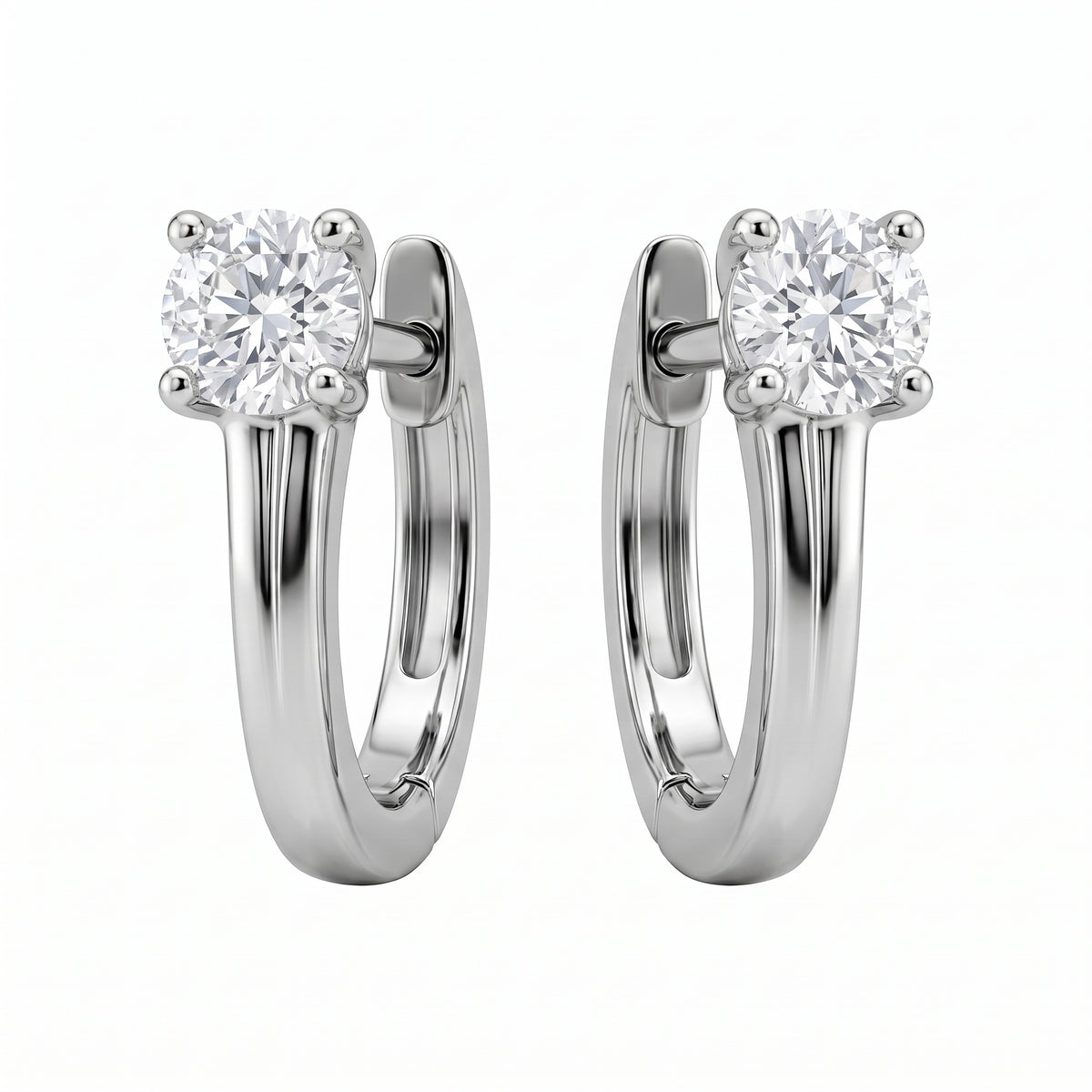 2-Diamond Plain Gold Huggie Hoop Earrings - alternate white background view