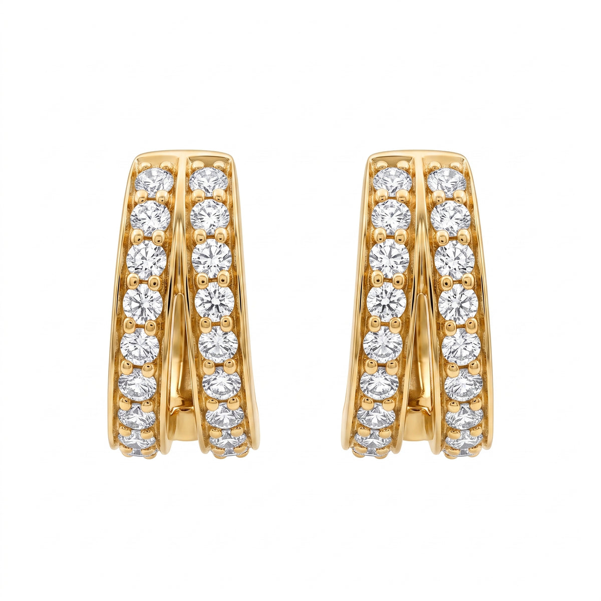 36-Diamond Split Double-Row Hoop Earrings, 4-5.5x11.5x11mm - white background front view