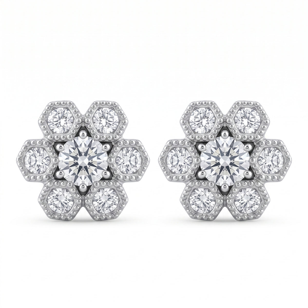 DEJ0256W 14-Diamond Milgrain Post Earrings - white background studio view