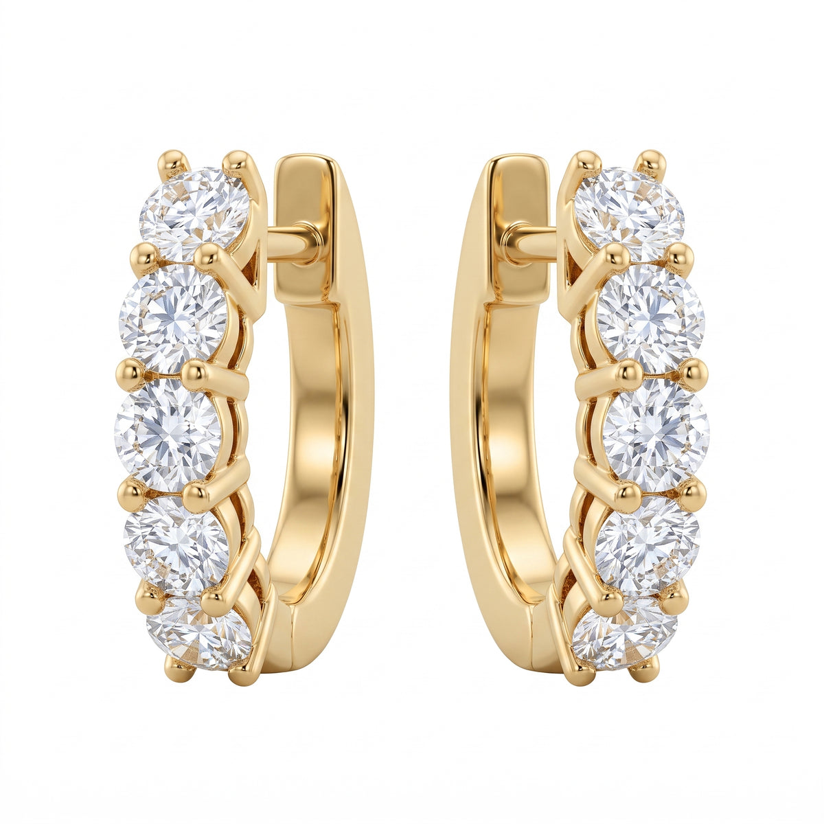 Diamond Huggie Hoop Earrings — 10 Diamonds, 18K yellow gold, white background