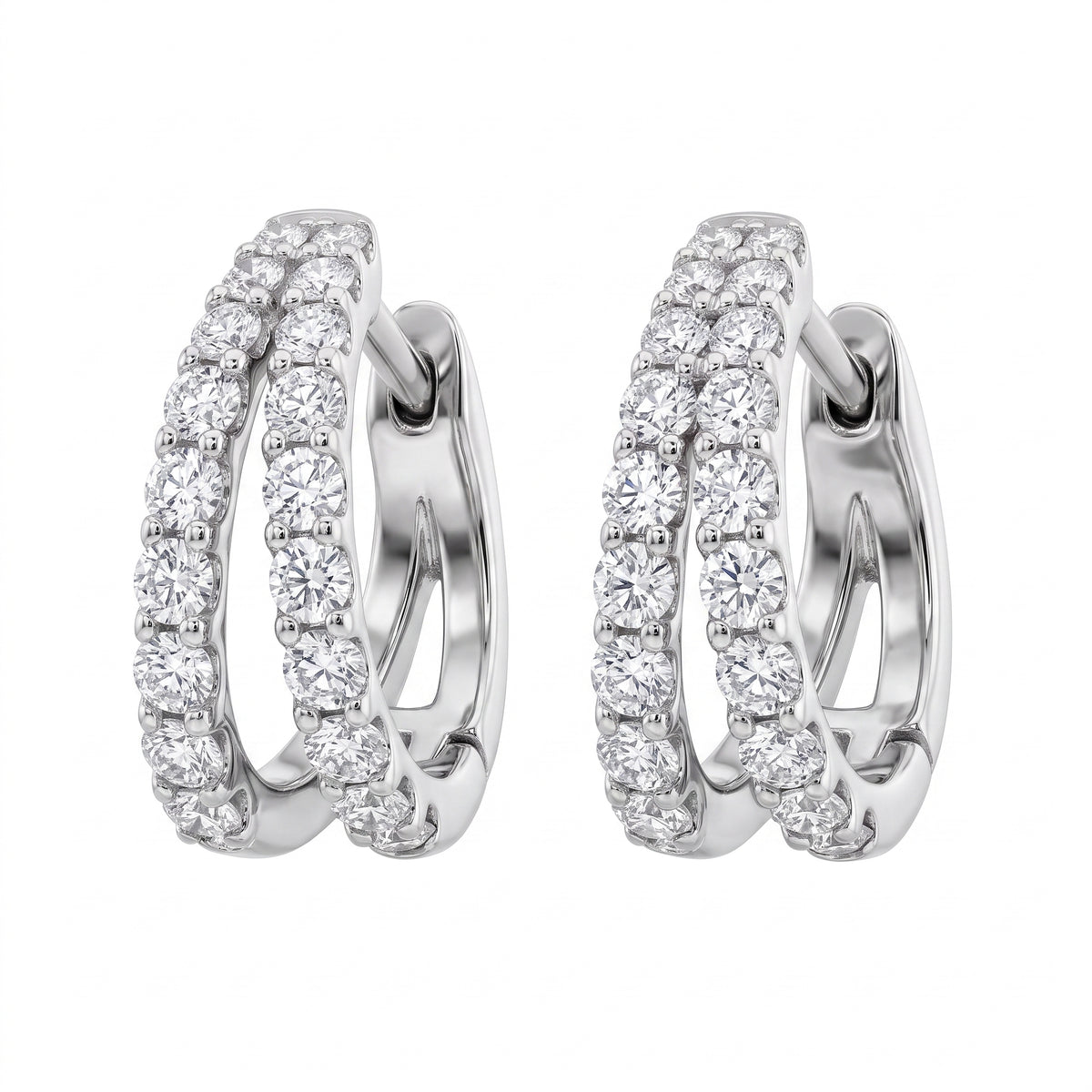 48-Diamond Double-Row Cuff Earrings, 3-6mm in 14K white gold - white background view