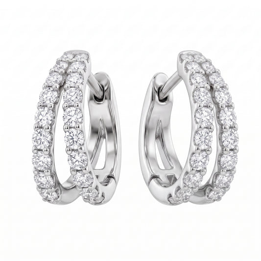 48-Diamond Double-Row Cuff Earrings, 3-6mm in 14K white gold - second white background view