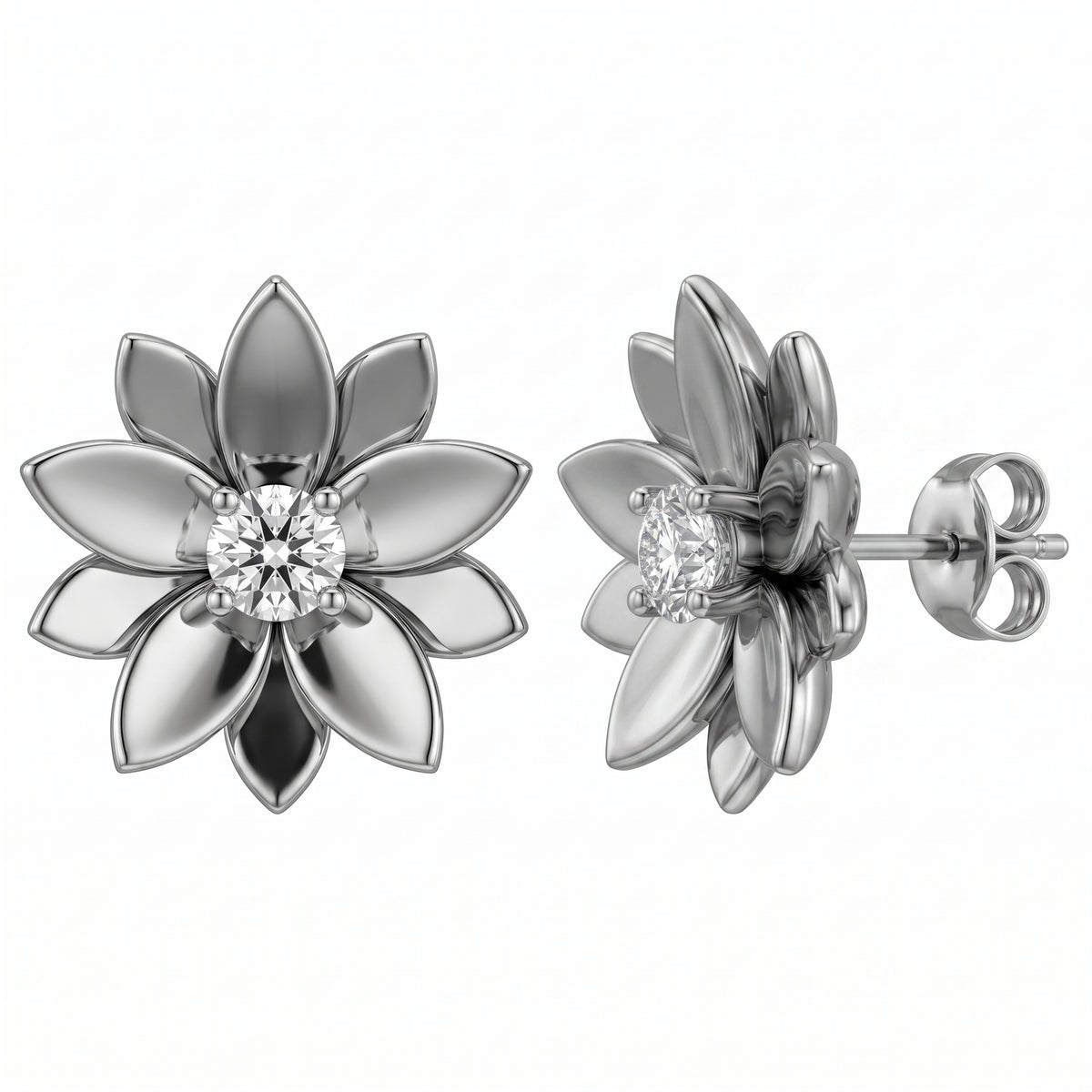 2-Diamond Flower Post Earrings