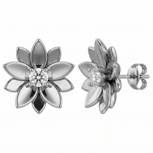 2-Diamond Flower Post Earrings