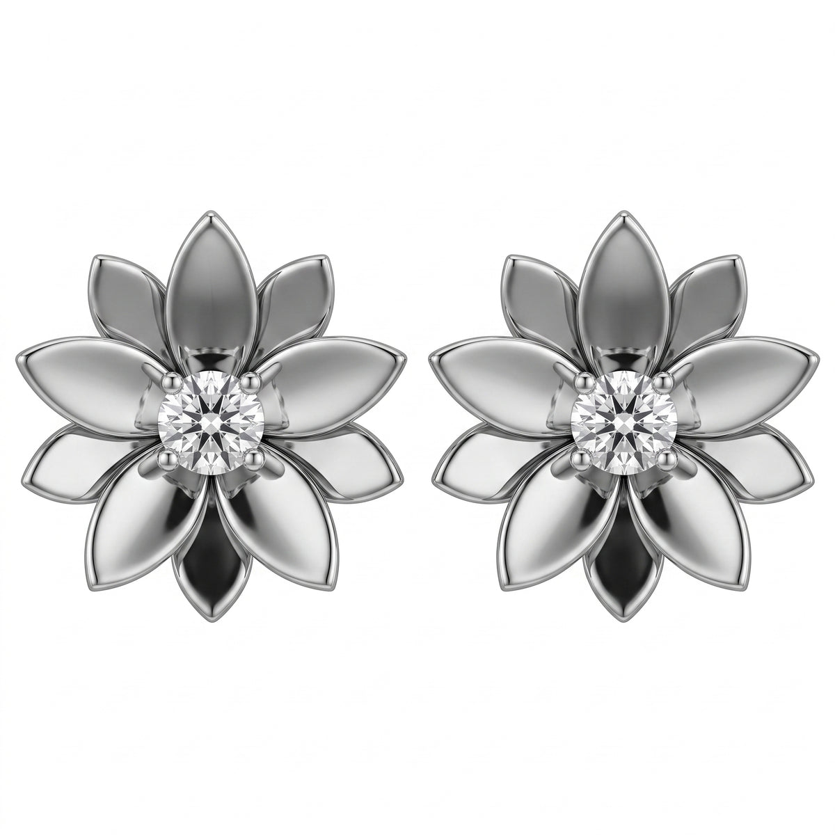 2-Diamond Flower Post Earrings