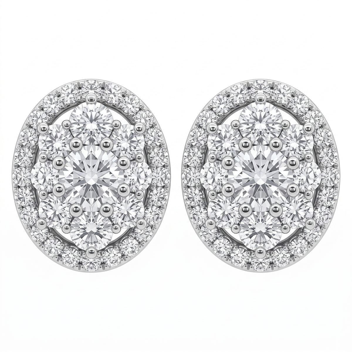 67-Diamond Oval Stud Earrings in 14K white gold - white background hero