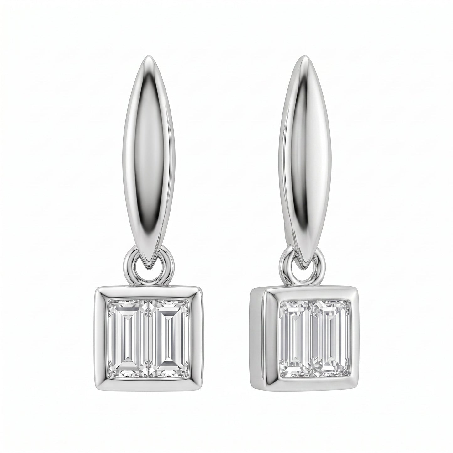 4 Baguette Square Dangle Post Earrings