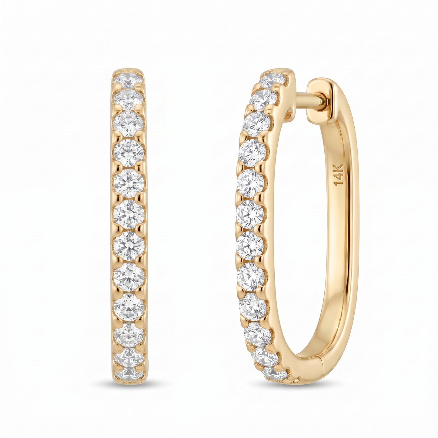 26-Diamond Rectangular Hoop Earrings, 16x19mm in 14K yellow gold - second white background view