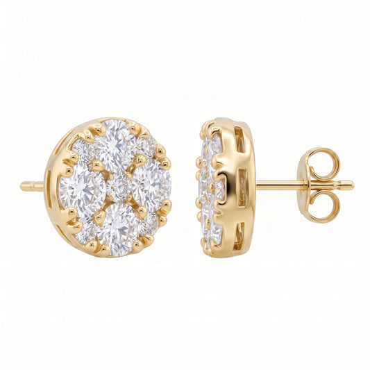 18-Diamond Round Stud Earrings, 6.75mm in 18K yellow gold - angled view