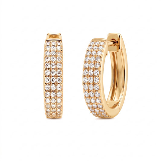 96-Diamond 3-Row Hoop Earrings, 3x12x12.5mm