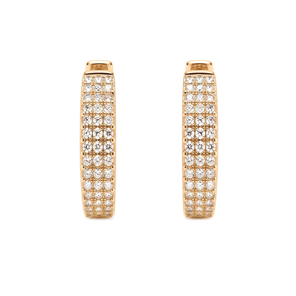 96-Diamond 3-Row Hoop Earrings, 3x12x12.5mm