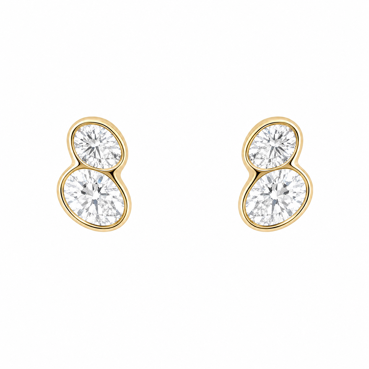 DEPJ0068 W-1 frontal pair - two oval diamond figure-eight bezel stud earrings in 18K yellow gold