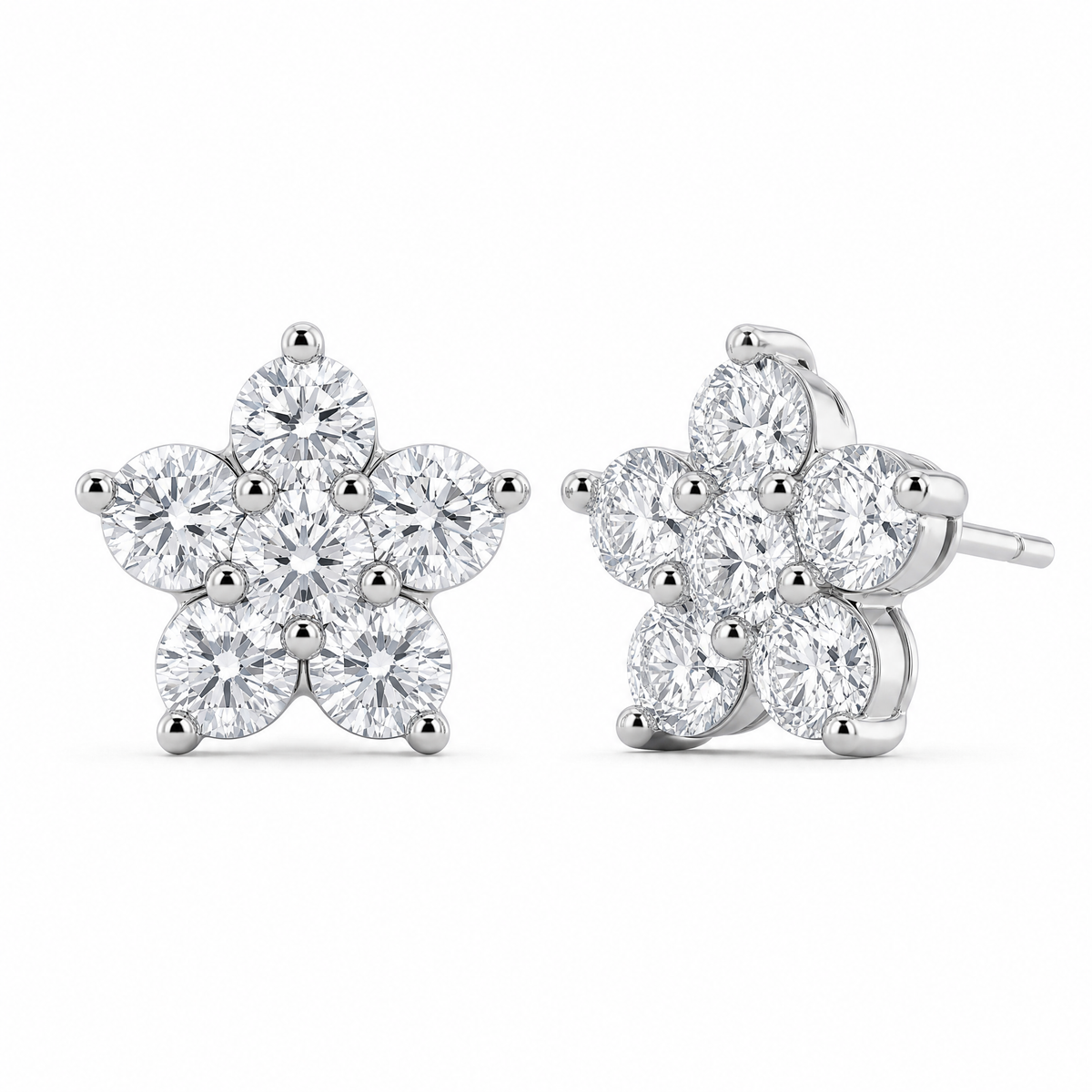 12-Diamond Pavé Flower Post Earrings