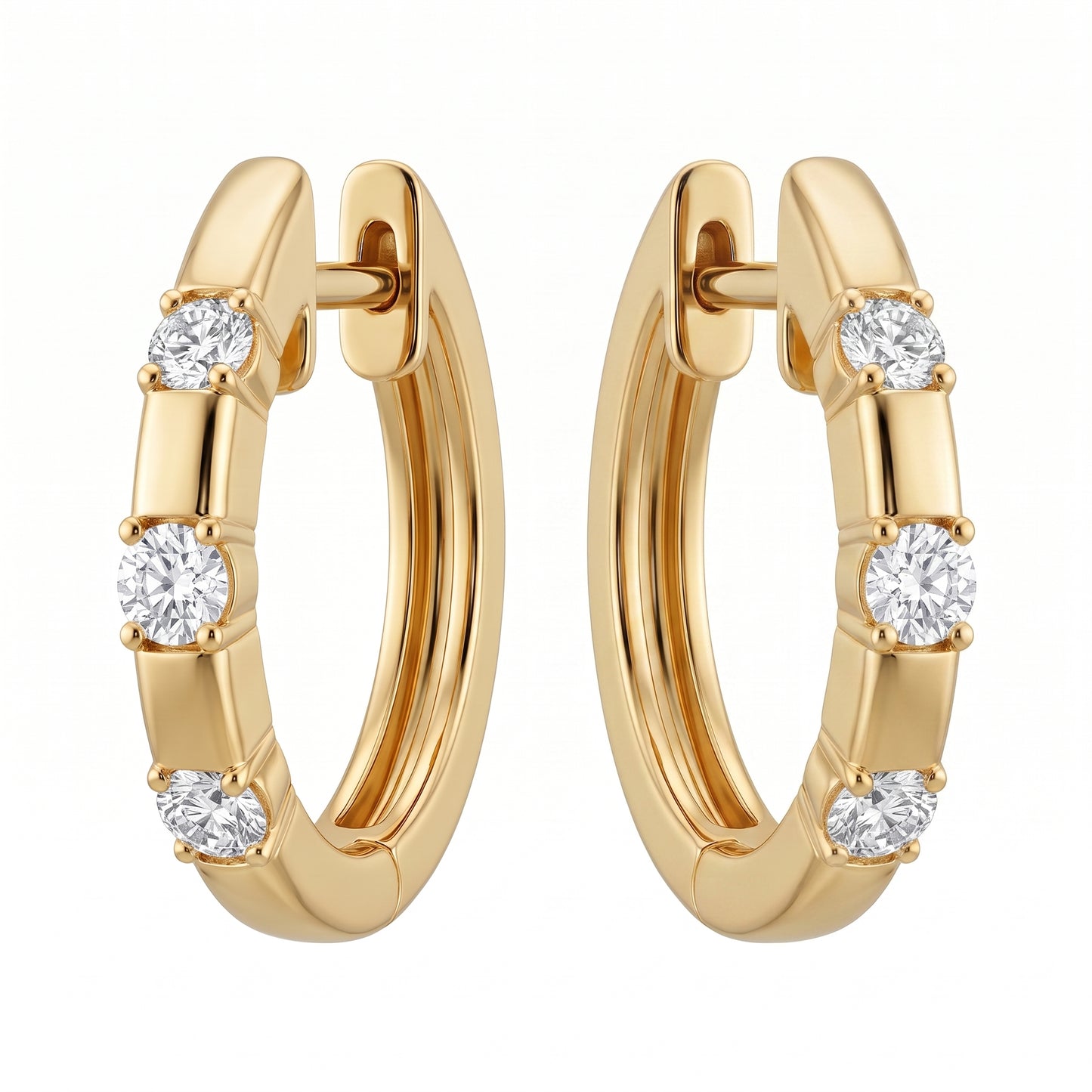 6-Diamond Hoop Earrings, 16x15mm in 18K yellow gold - second white background view
