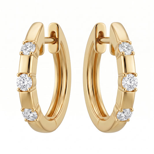 6-Diamond Hoop Earrings, 16x15mm in 18K yellow gold - second white background view