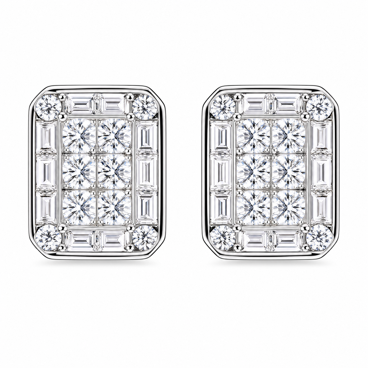 DERT0411W W-1 frontal pair - invisible-set princess and tapered baguette diamond octagonal clip earrings
