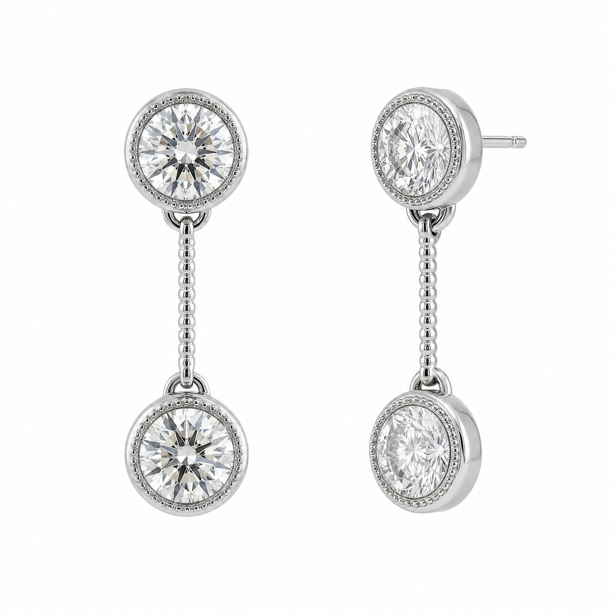 4-Diamond Bezel Dangle Post Earrings