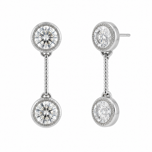 4-Diamond Bezel Dangle Post Earrings
