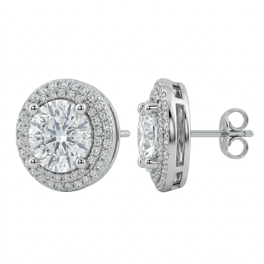 0.72ct Round Diamond Pavé Halo Clip Earrings