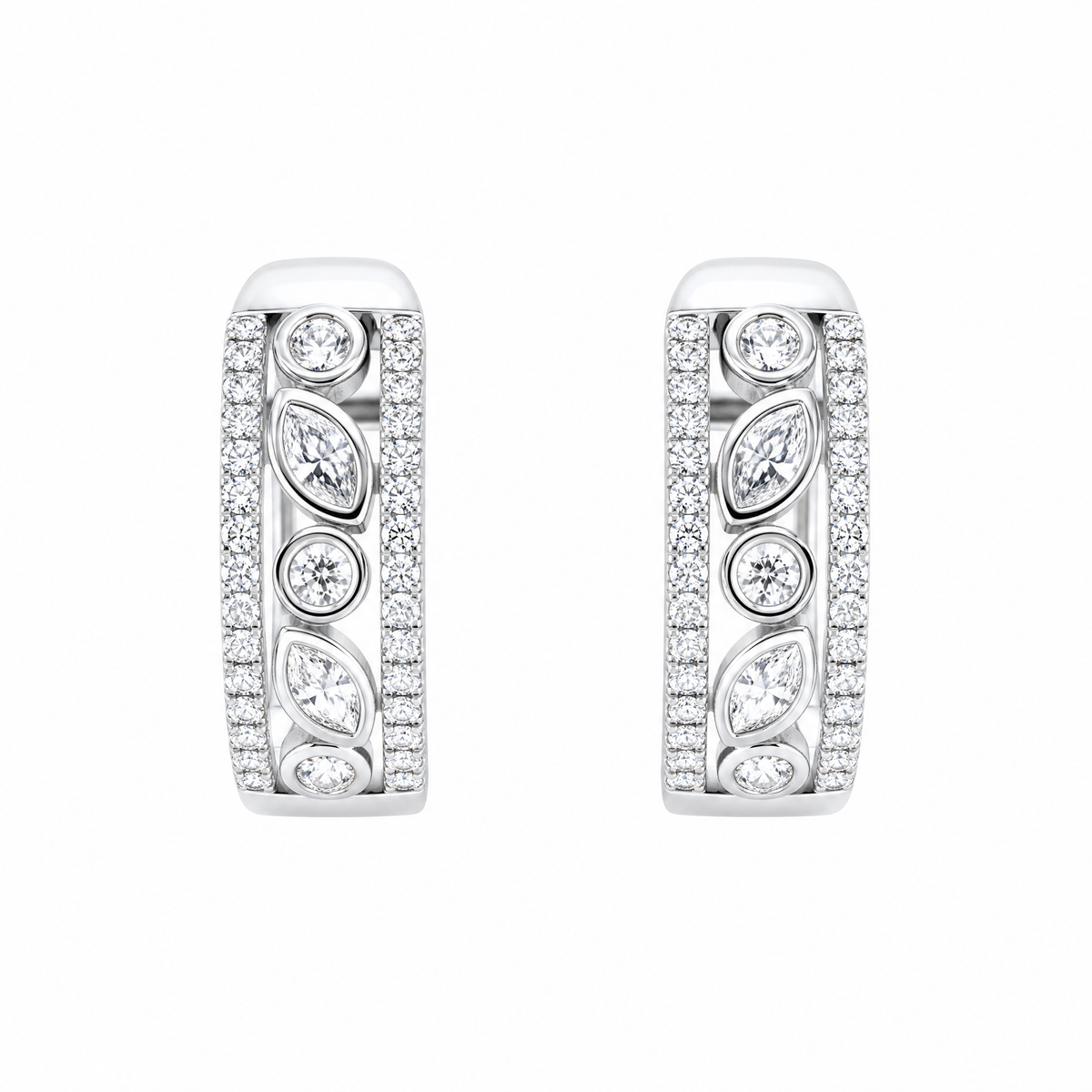 4-Marquise and 66-Diamond Alternating Hoop Earrings