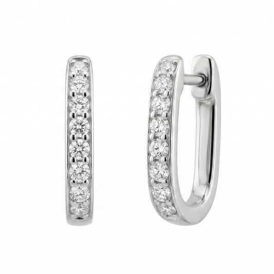 18-Diamond U-Shape Paperclip Hoop Earrings, 2x9x15mm - white background front and profile view